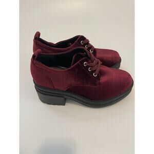 ASOS Size 5 Burgundy Velvet Platform Loafer Shoes Heels